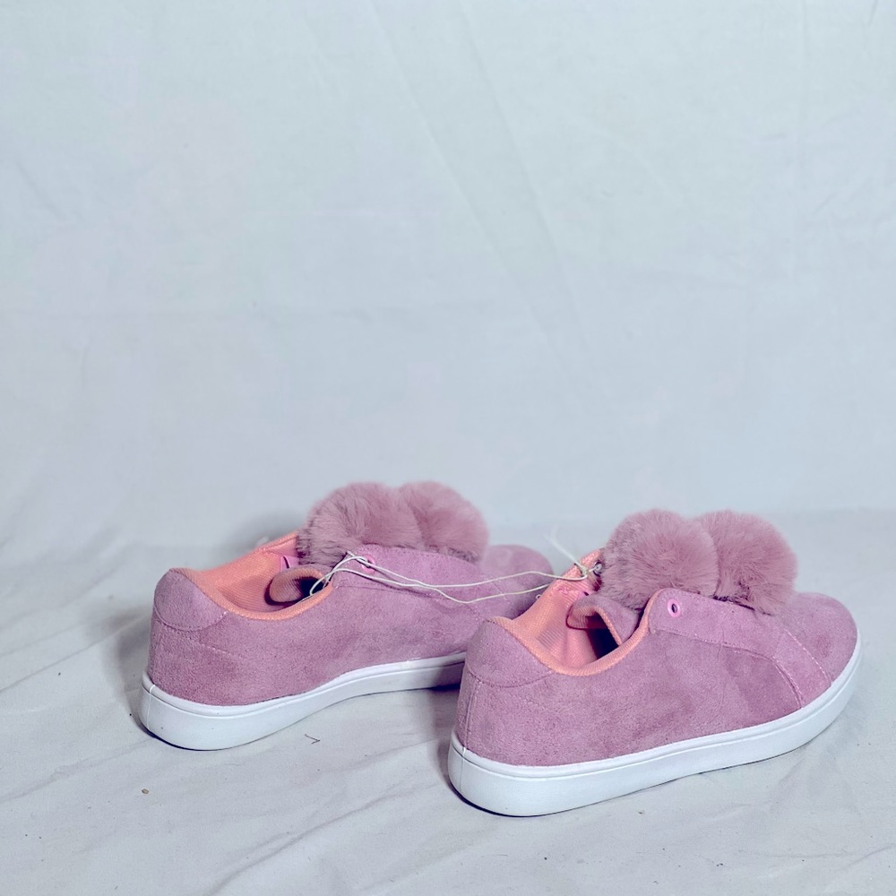 Girls pink slip on shoes with pom-pom on top of shoes. Brand new, never worn.